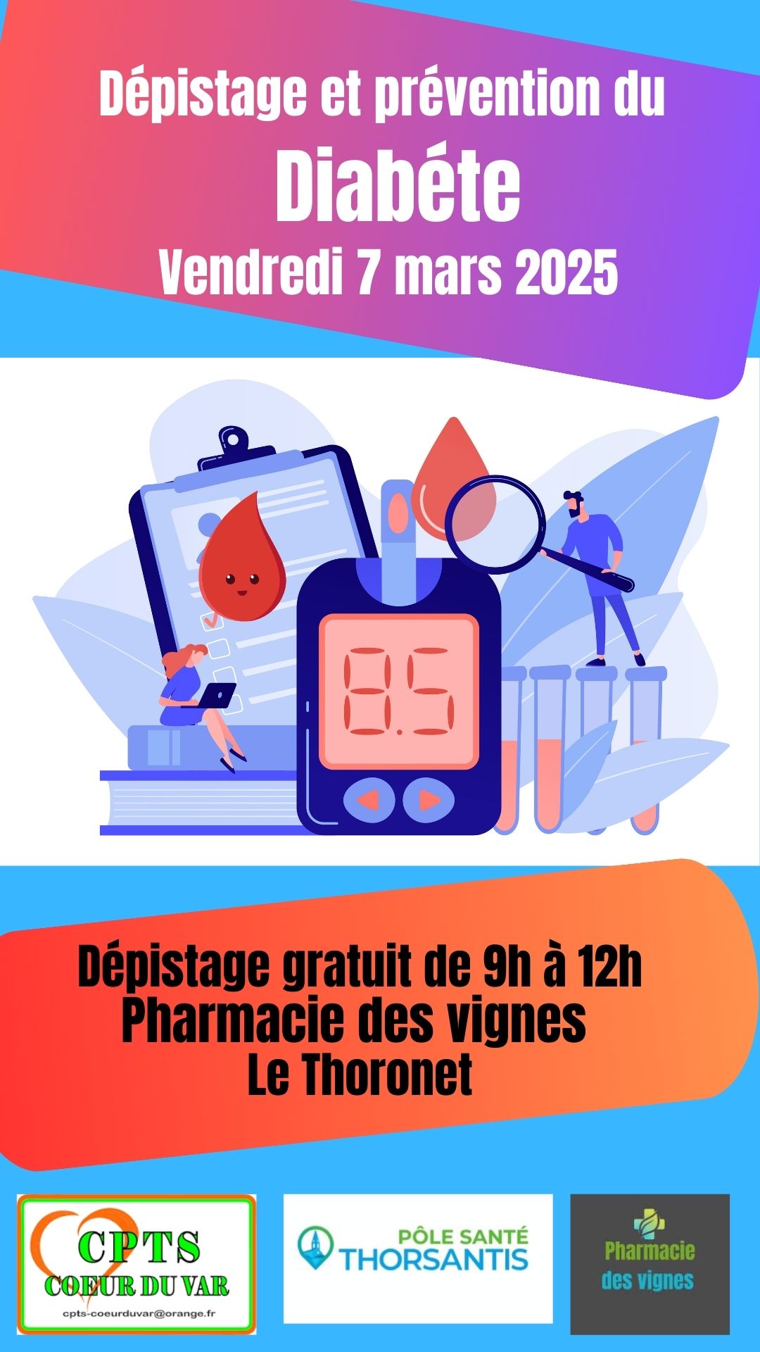 Le vendredi 7 mars                         Dépistage du diabète à la pharmacie des Vignes