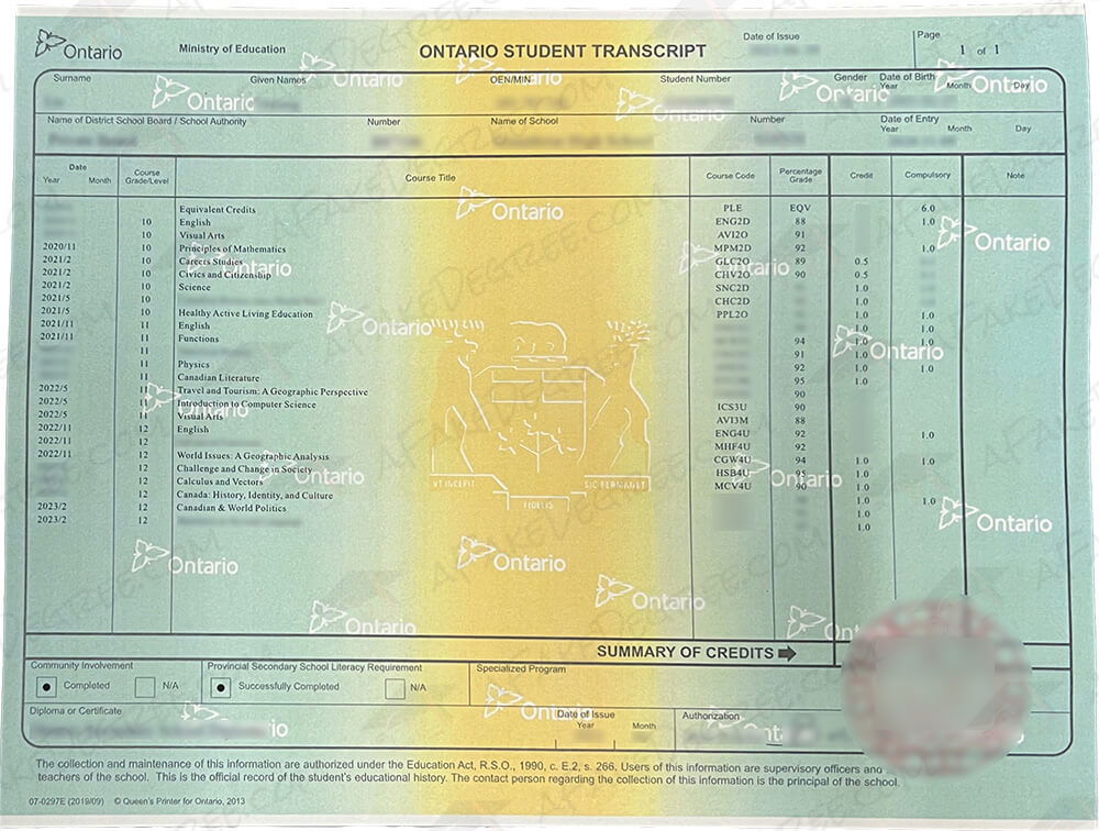 Buy Fake OSSD Transcript