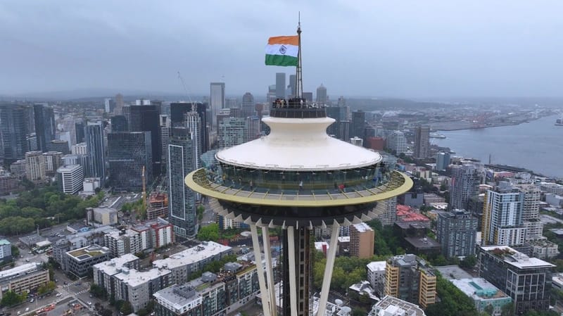 Indian Tricolour Hoisted at Seattle’s Space Needle for 79th Independence Day — A First for Any Foreign Nation