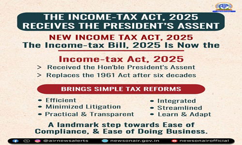 Income Tax Act 2025 gets President’s assent; will be effective from 1st April 2026
