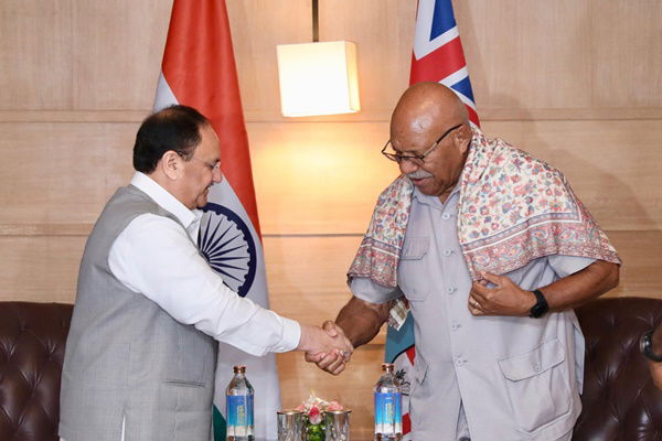 Union Minister JP Nadda meets Fiji PM Sitiveni Rabuka in New Delhi