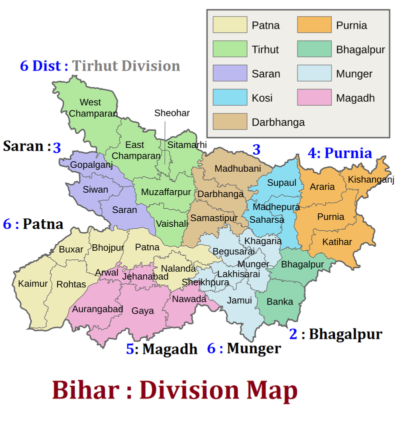 Division-wise Area and Population Distribution in Bihar (Census 2011)