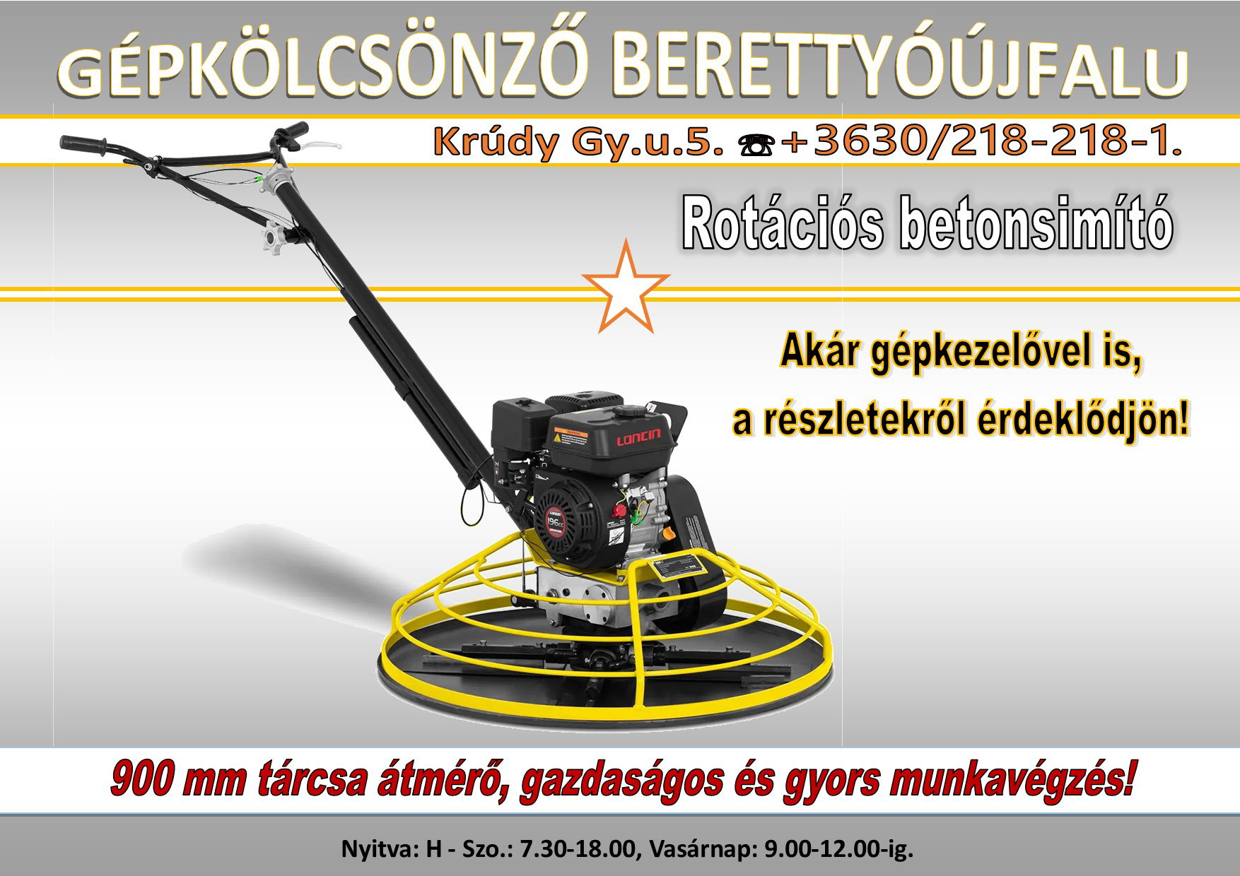 Rotációs betonsimító friss beton simításához