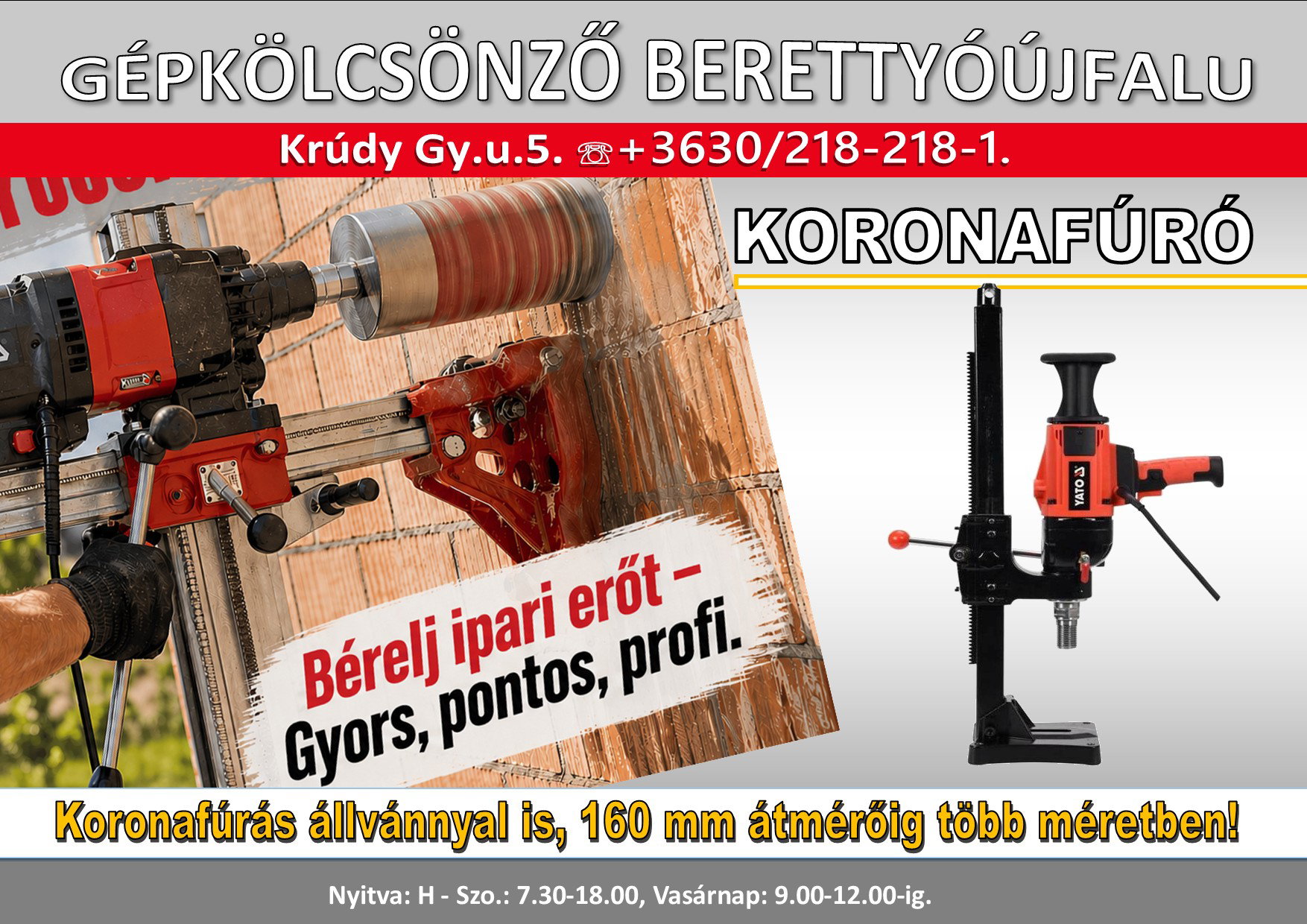Koronafúrógép beton és falazat fúrásához