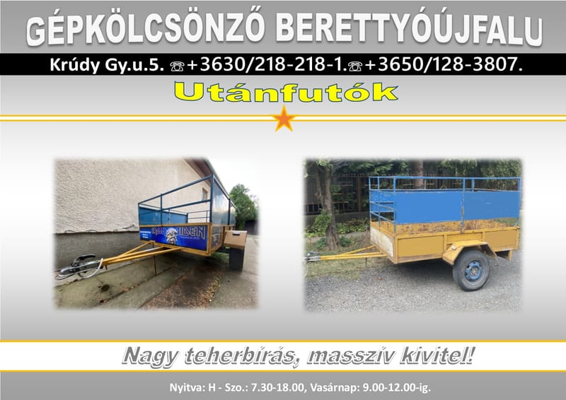 Utánfutó kölcsönzés – 800 Ft/óra | 2026.08.31-ig.