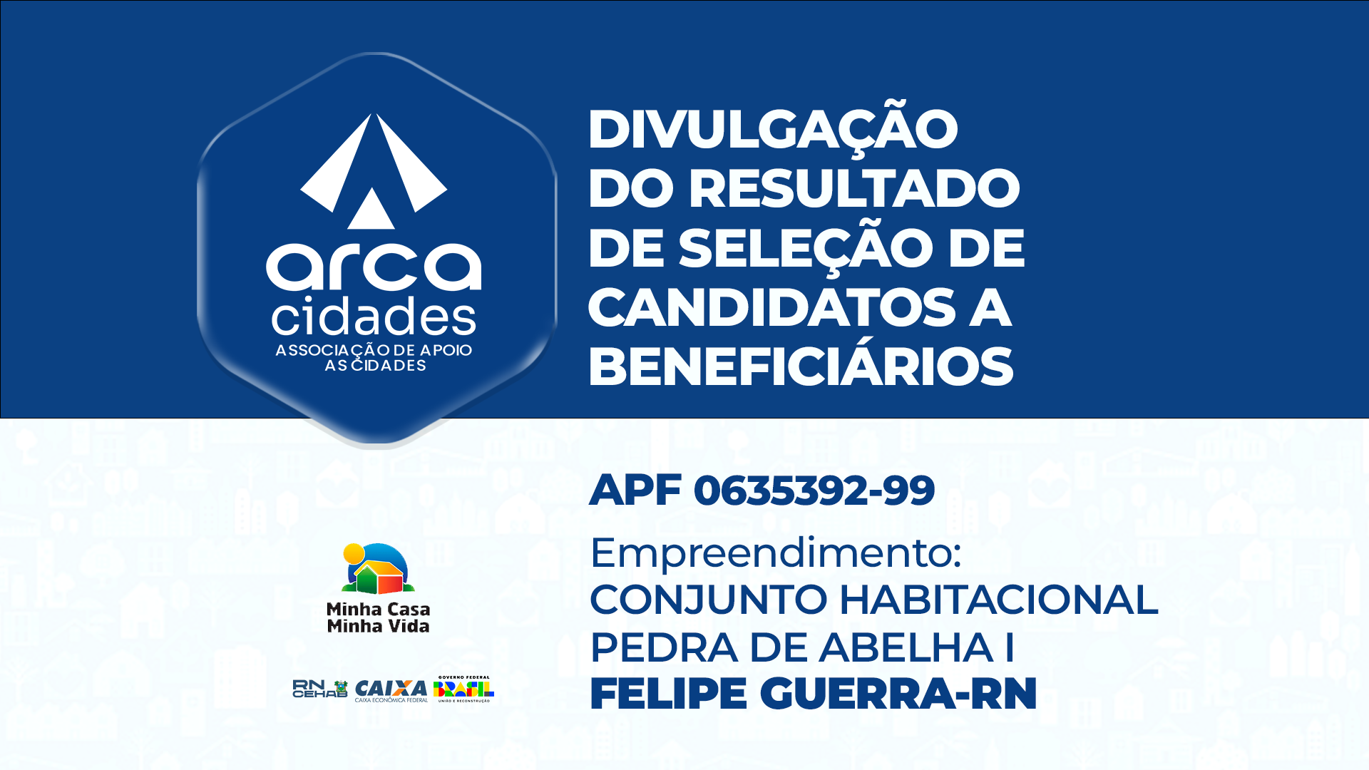 DIVULGAÇÃO DO RESULTADO DE SELEÇÃO DE CANDIDATOS A BENEFICIÁRIOS | APF nº 0635392-99 | CONJUNTO HABITACIONAL PEDRA DE ABELHA I – FELIPE GUERRA 1, FELIPE GUERRA/RN