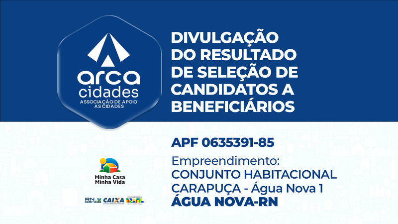 DIVULGAÇÃO DO RESULTADO DE SELEÇÃO DE CANDIDATOS A BENEFICIÁRIOS | APF nº 0635391-85 | CONJUNTO HABITACIONAL CARAPUÇA – ÁGUA NOVA-RN