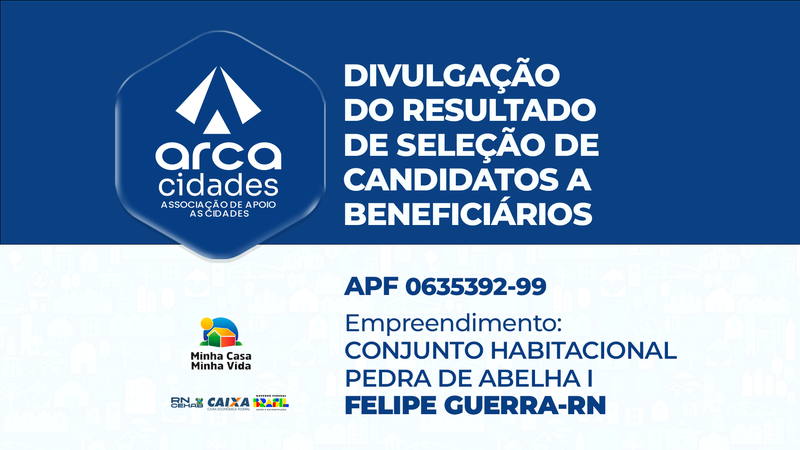 DIVULGAÇÃO DO RESULTADO DE SELEÇÃO DE CANDIDATOS A BENEFICIÁRIOS | APF nº 0635392-99 | CONJUNTO HABITACIONAL PEDRA DE ABELHA I – FELIPE GUERRA 1, FELIPE GUERRA/RN