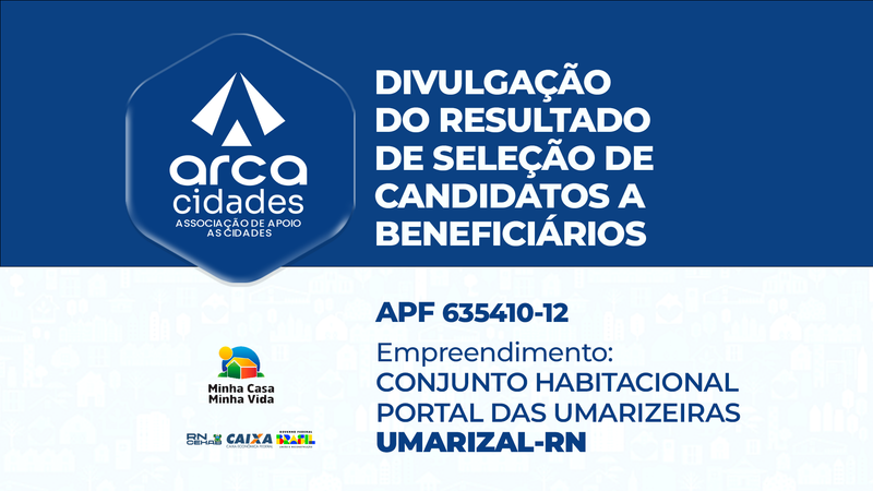 DIVULGAÇÃO DO RESULTADO DE SELEÇÃO DE CANDIDATOS A BENEFICIÁRIOS | APF nº 635410-12 | CONJUNTO HABITACIONAL PORTAL DAS UMARIZEIRAS, UMARIZAL/RN 