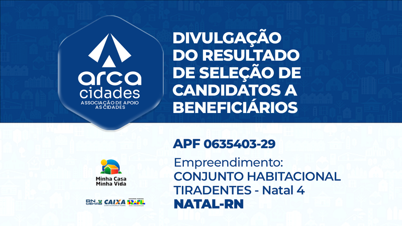 DIVULGAÇÃO DO RESULTADO DE SELEÇÃO DE CANDIDATOS A BENEFICIÁRIOS | APF nº 0635403-29 | CONJUNTO HABITACIONAL TIRADENTES - Natal 4, NATAL/RN