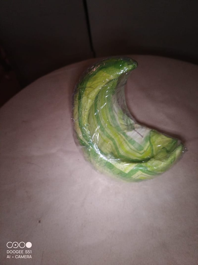 Handmade Green Decoupage Moon-Shaped Tea Candle Holder - R250.00