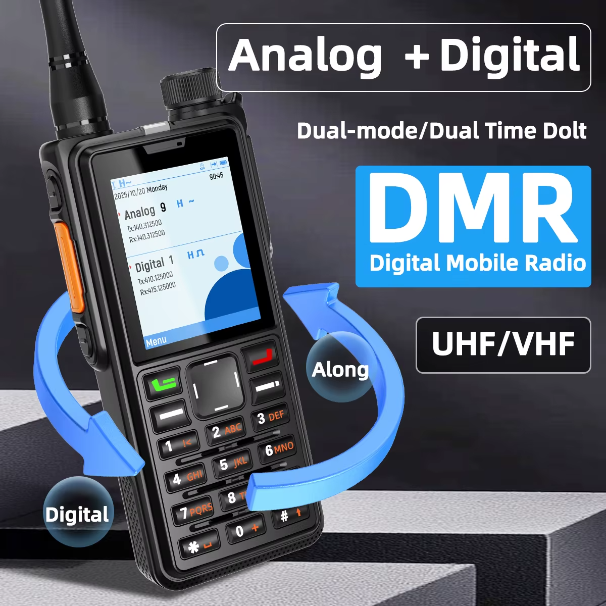 ABBREE AR-880 DMR&Analog Walkie Talkie IP67 Waterproof 10W High Power Dual Time Slot Large Screen SMS VOX Digital Ham Radio