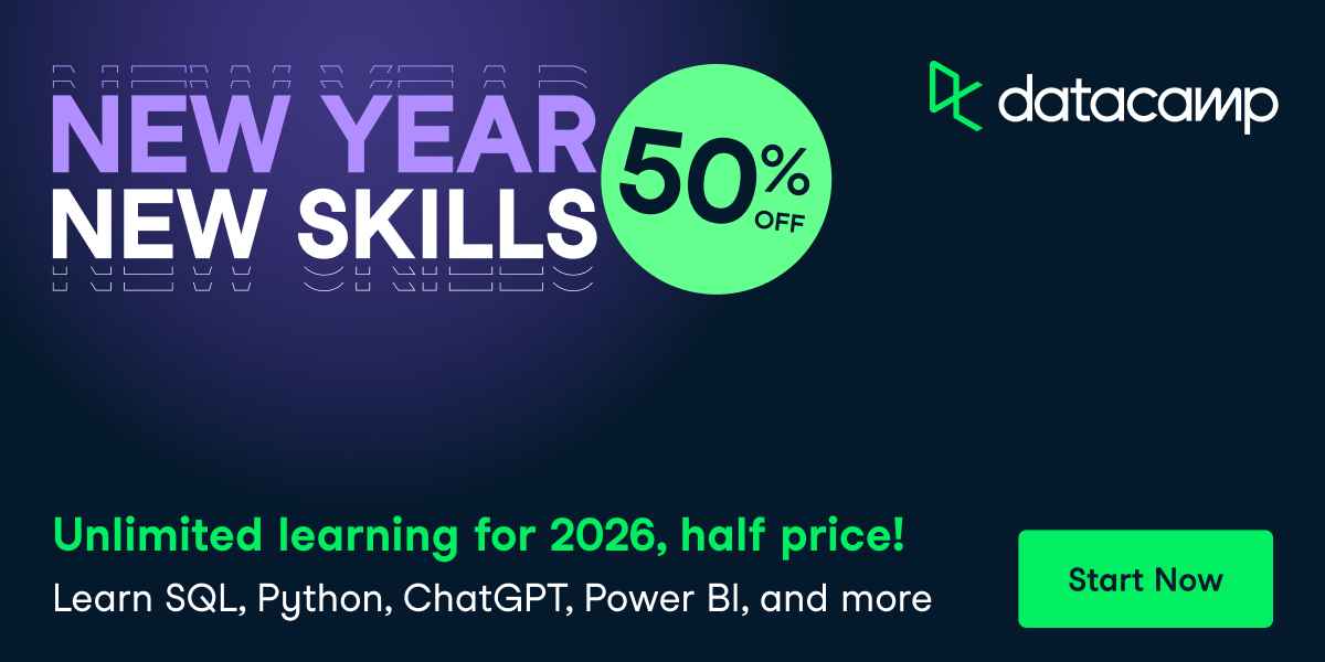 DataCamp 50% Off New Year Sale: Upskill in Data Science & AI (Jan 5 – Feb 5, 2026)