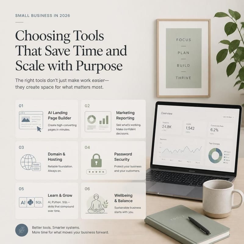 Best Digital Tools for Small Business in 2026: 6 Smart Picks for Websites, Marketing, Security & Learning