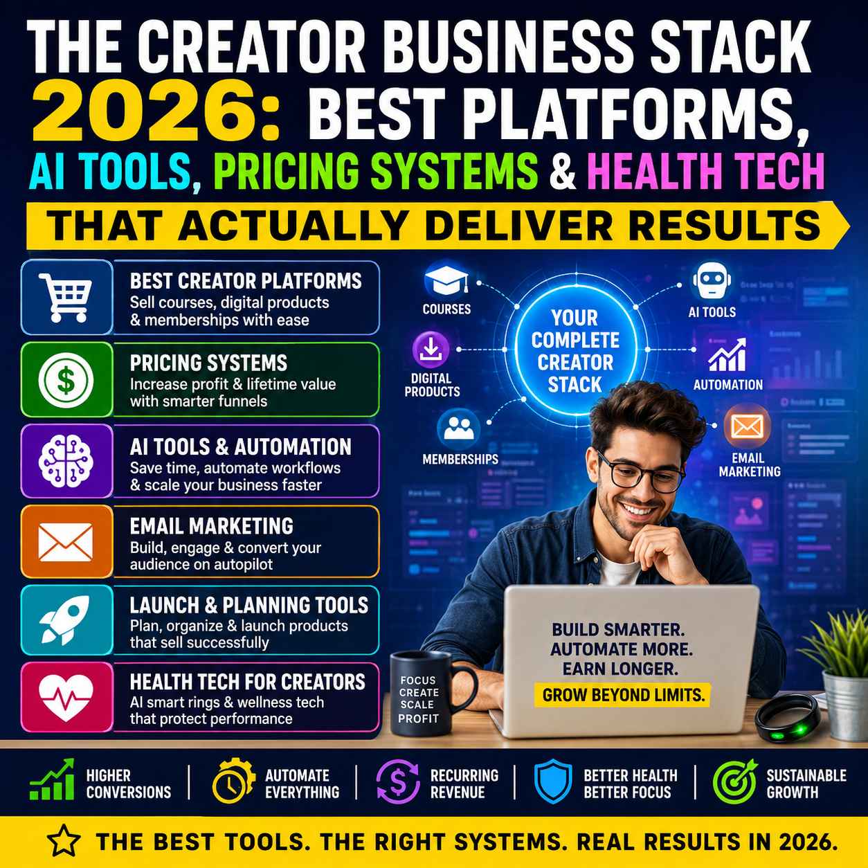 The Creator Business Stack 2026: Best Platforms, AI Tools, Pricing Systems & Health Tech That Actually Deliver Results