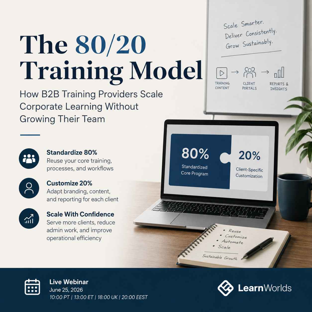 How to Scale Corporate Training Using the 80/20 Training Model (Without Rebuilding for Every Client)