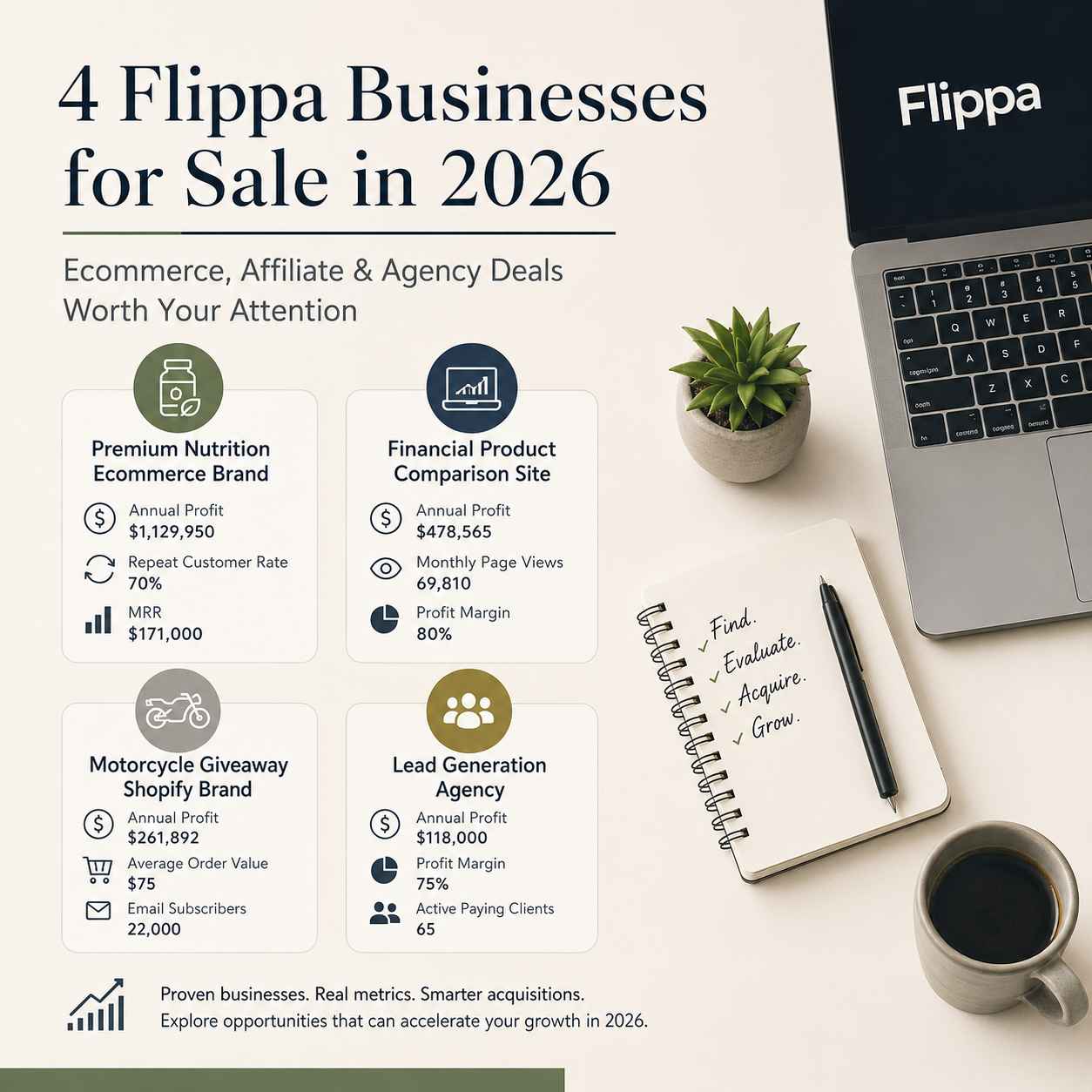 4 Flippa Businesses for Sale in 2026: Ecommerce, Affiliate & Agency Deals