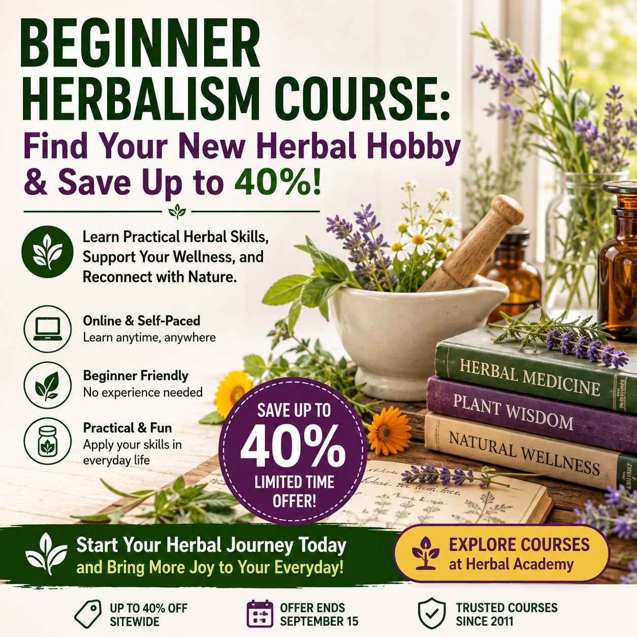 Beginner Herbalism Course: Find Your New Herbal Hobby & Save Up to 40%