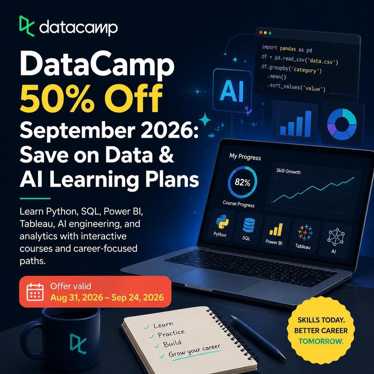 DataCamp 50% Off September 2026: Learn AI, Python & SQL for Half Price