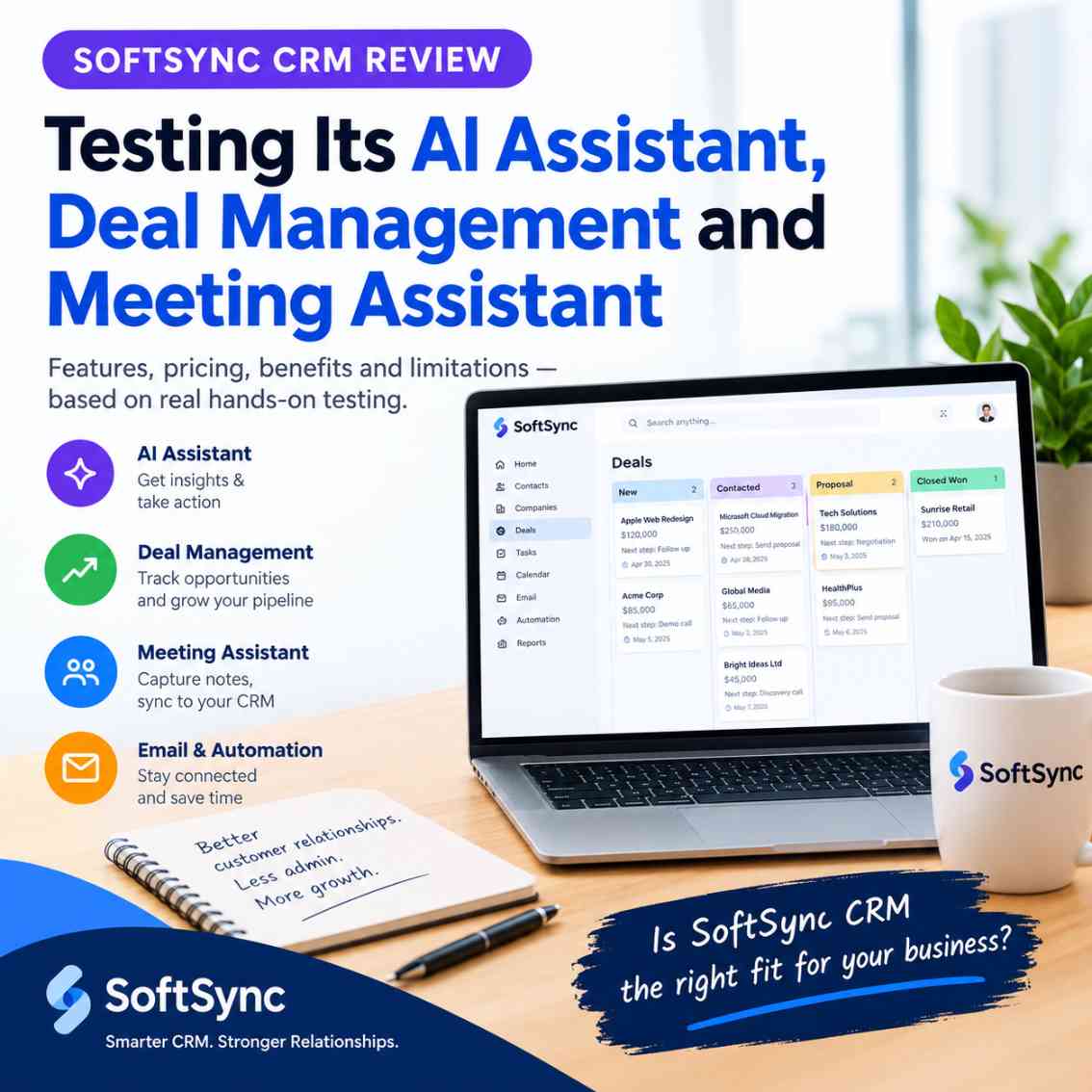SoftSync CRM Review: Testing Its AI Assistant, Deal Management and Meeting Assistant