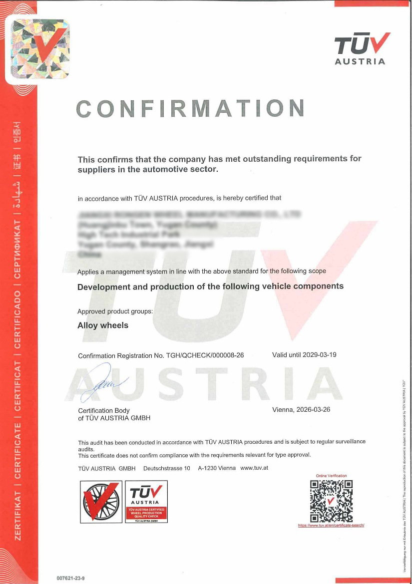 Certificat TÜV Austria