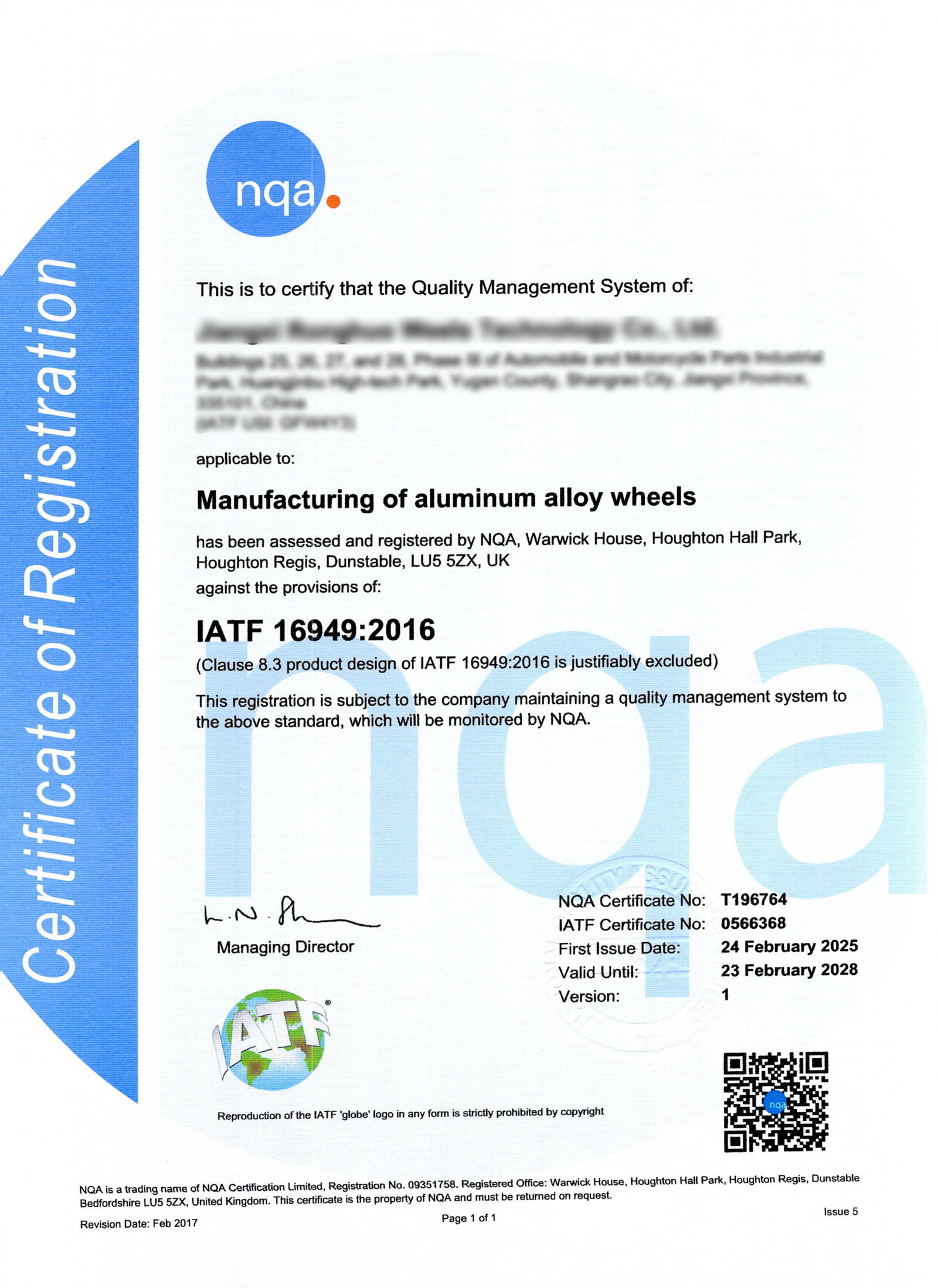 Certificat IATF 16949