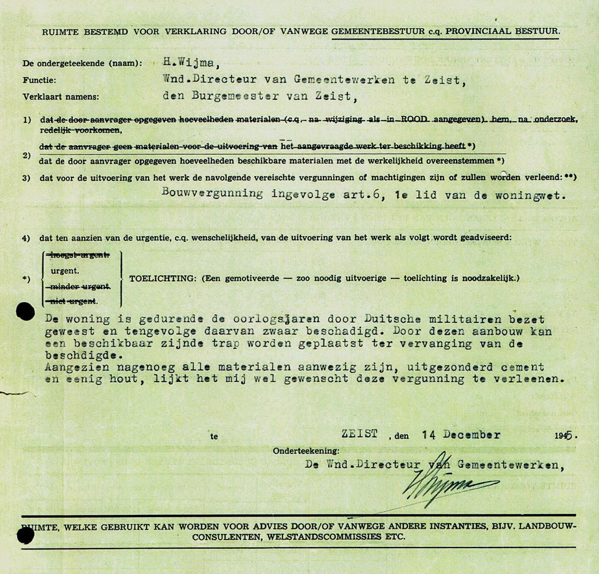 Vergunning herstel oorlogsschade 1945