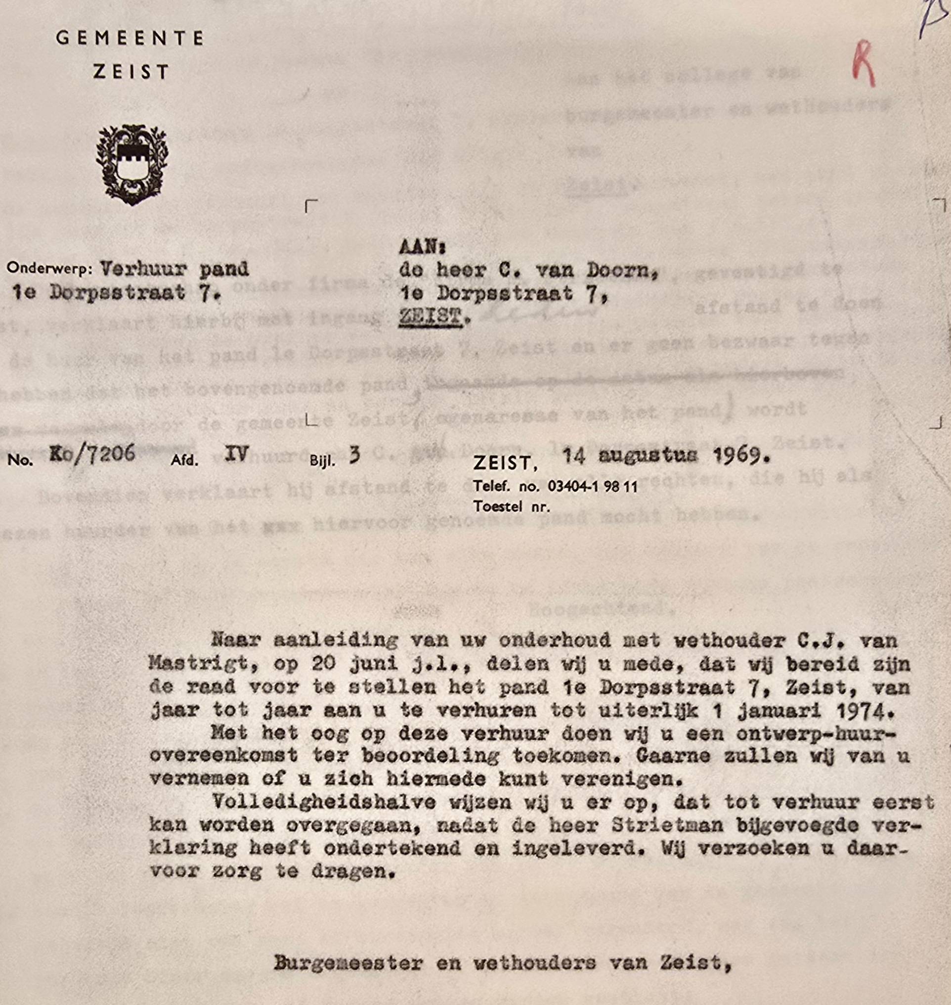 1969 Huurverlenging aan C. Doorn