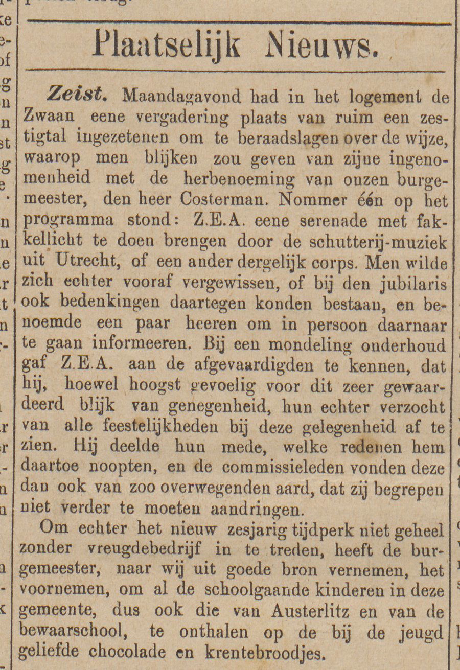 1888 Vergadering herbenoeming burgemeester Costerman