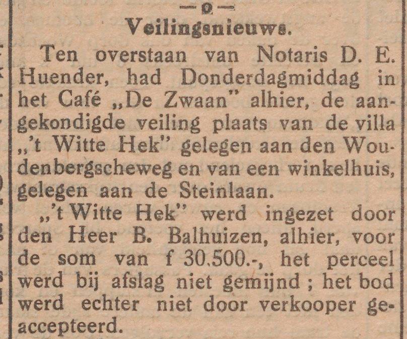 1922 Veilingnieuws VILLA WITTE HEK