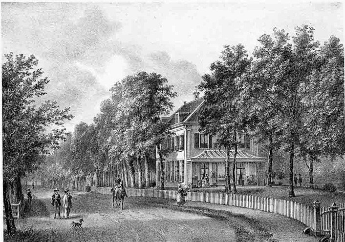 Litho uit 1869 van “Ma Retraite”, Maker Lithograaf en schilder Petrus Josephus Lutgers (1808-1874).