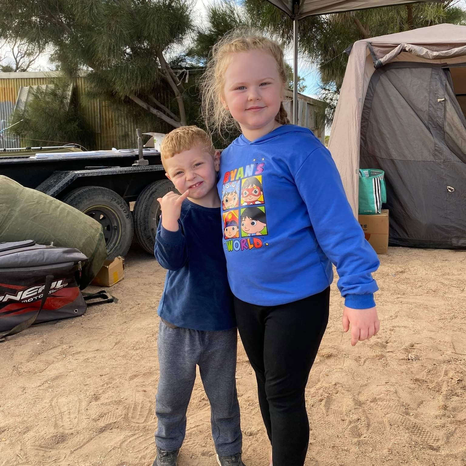 Hunter showing Lily around at her first camping trip in the Yorke Peninsula, SA