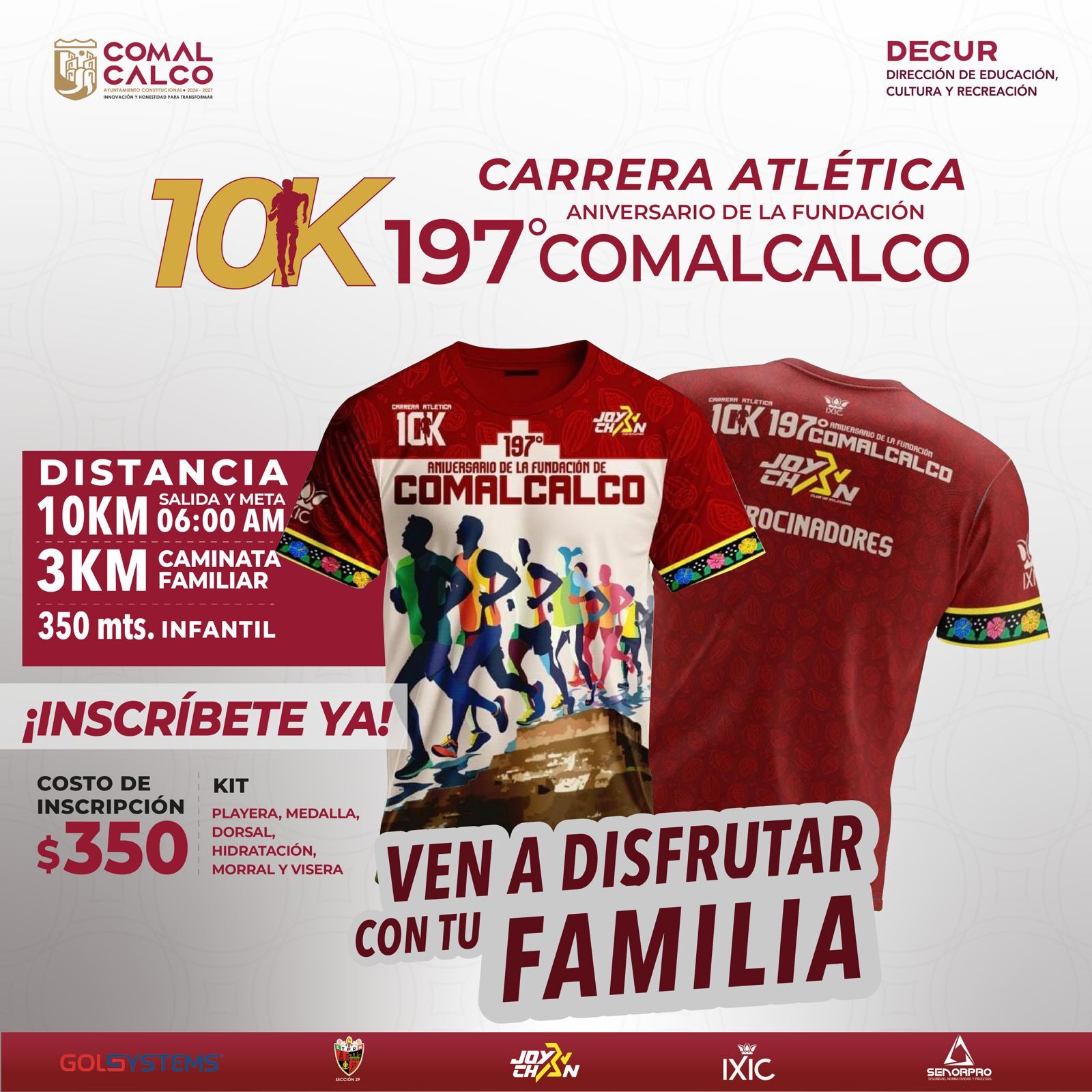 Invita DECUR a carrera atlética por el 197 aniversario de la Fundación de Comalcalco