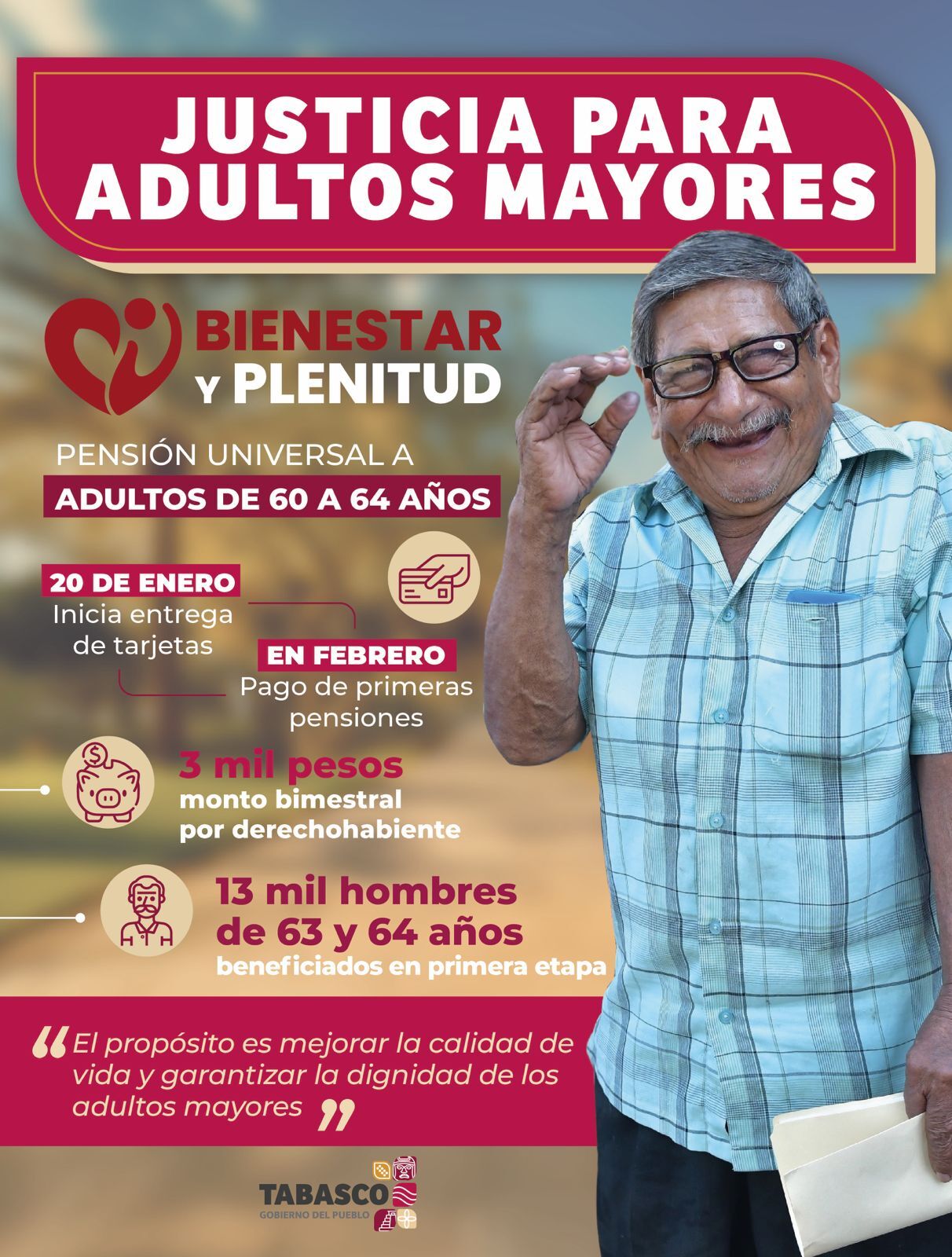 Bienestar y Plenitud: Arranca la Pensión Universal para Adultos Mayores en Tabasco
