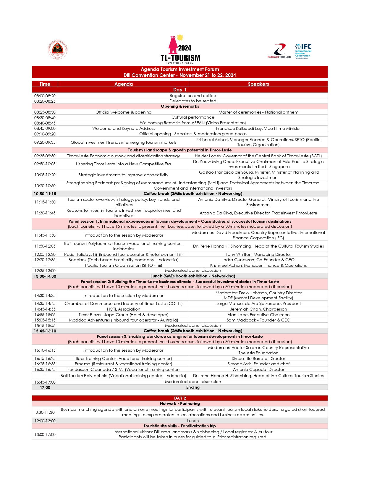 Download the Timor-Leste Tourism Investment Forum Agenda