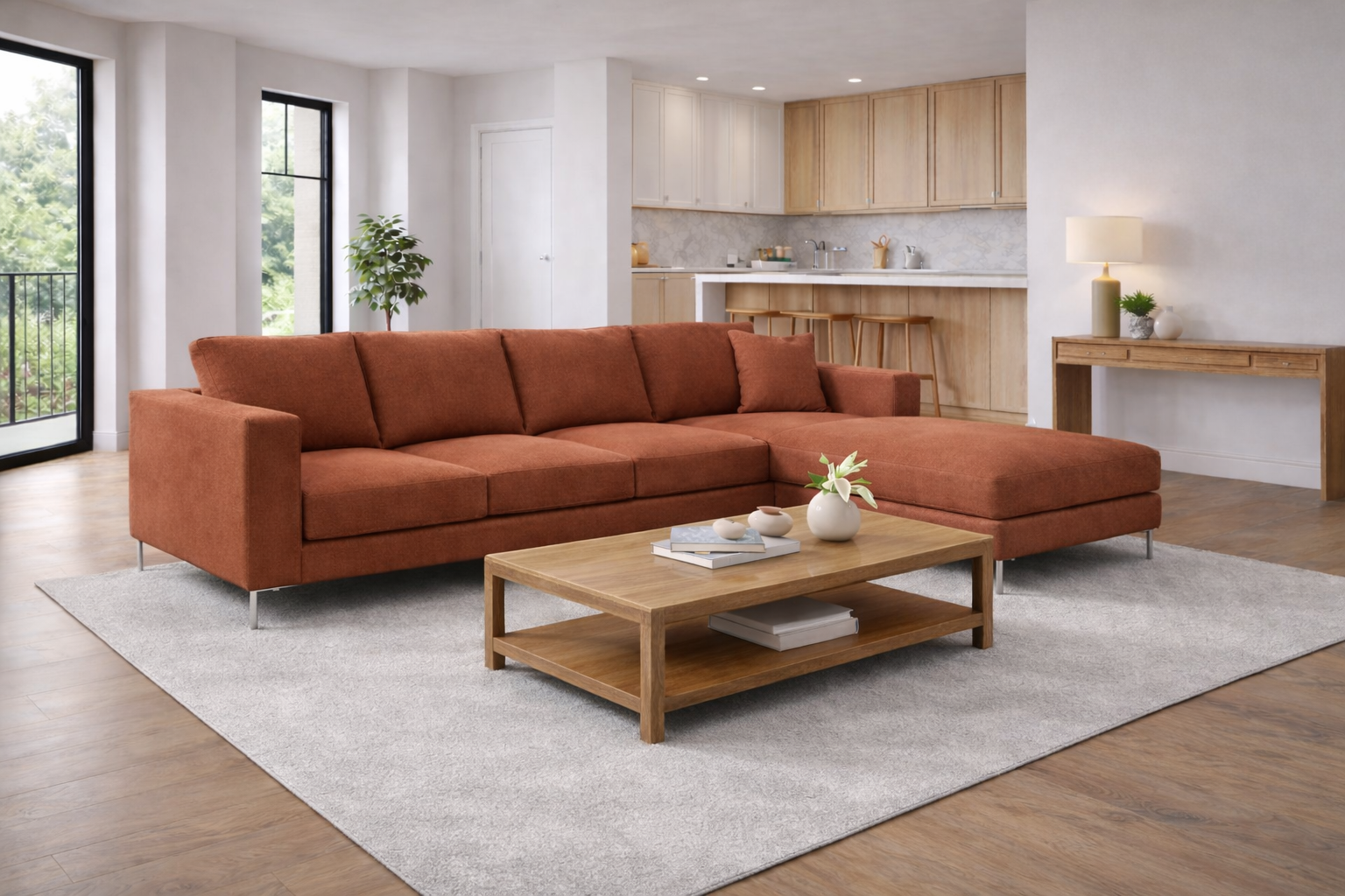 ספה פינתית בצבע חום אדמה - דגם אמריקאי