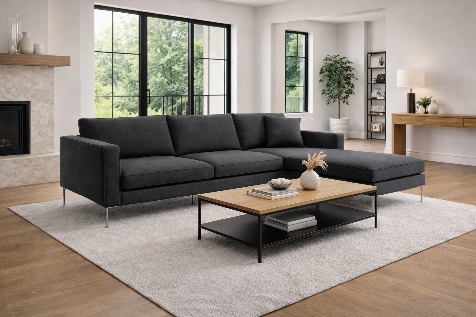 ספה פינתית בצבע שחור