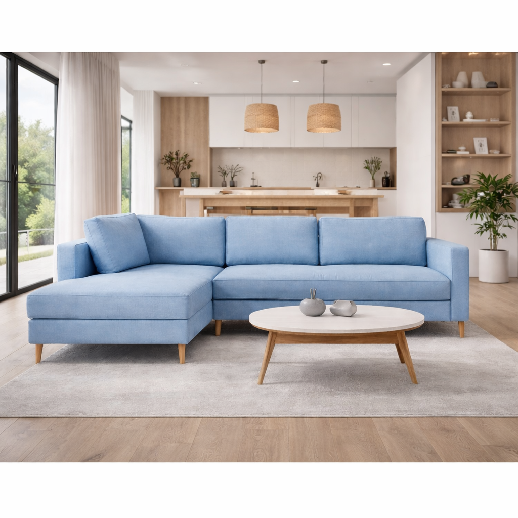 ספה פינתית בצבע תכלת