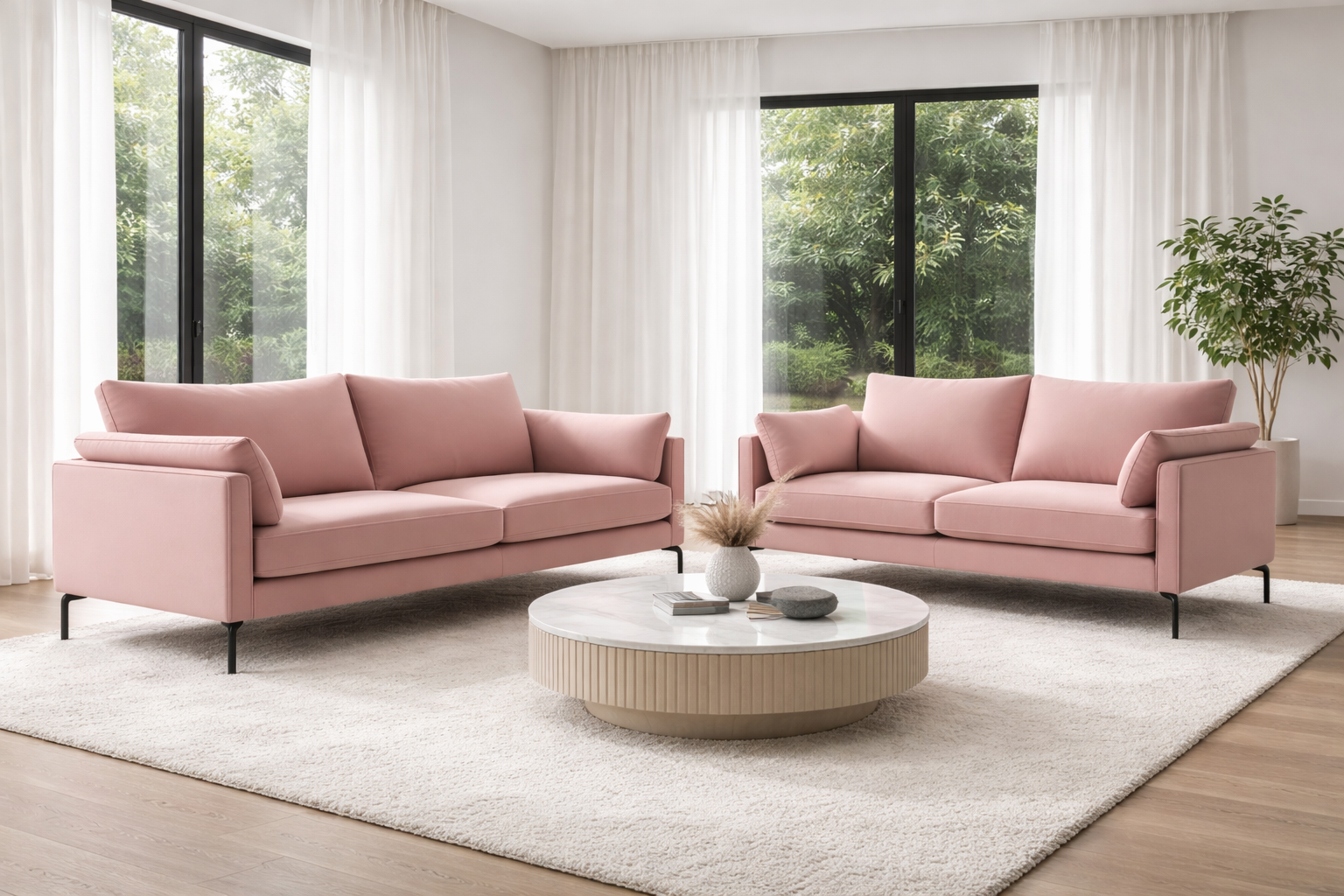 סלון שלוש ושתיים בצבע ורוד