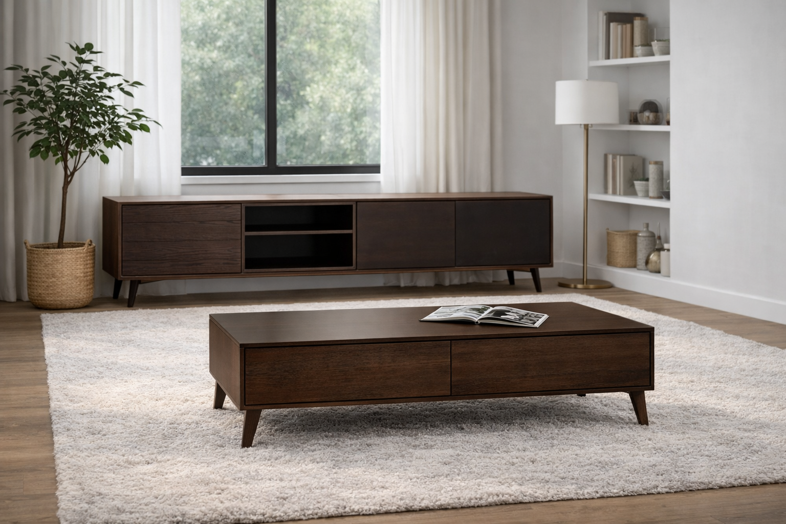 סט של מזנון ושולחן בצבע חום - מק"ט MZ010