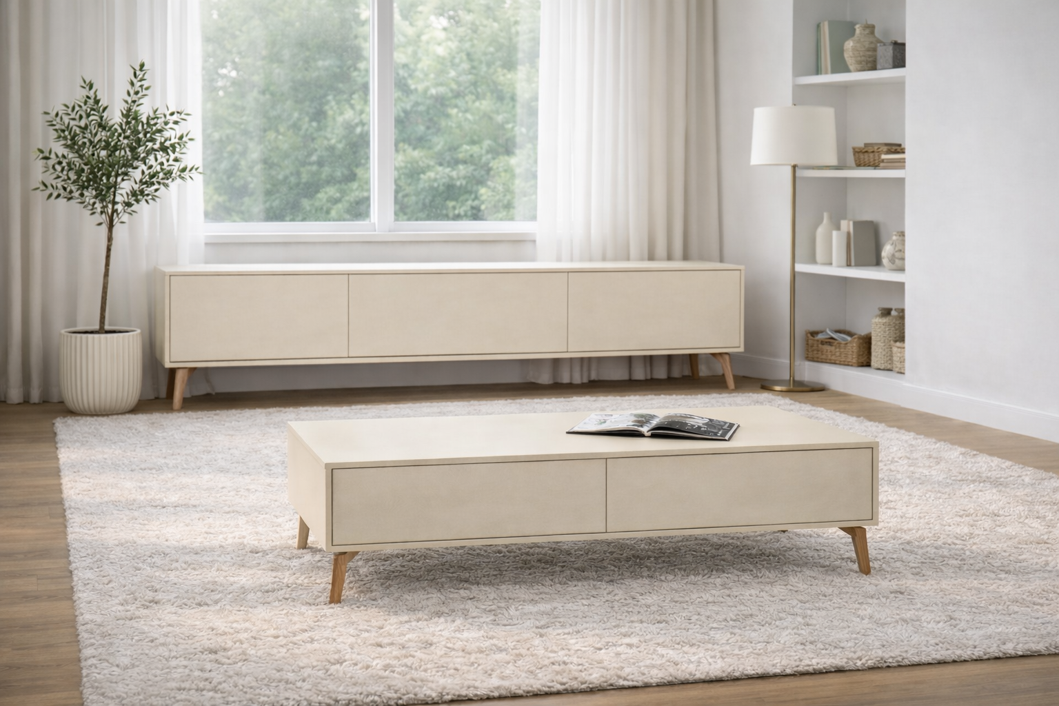 סט מזנון ושולחן בצבע לבן - מק"ט MZ013