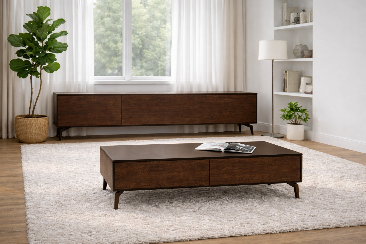 סט מזנון ושולחן בצבע חום - מק"ט MZ011