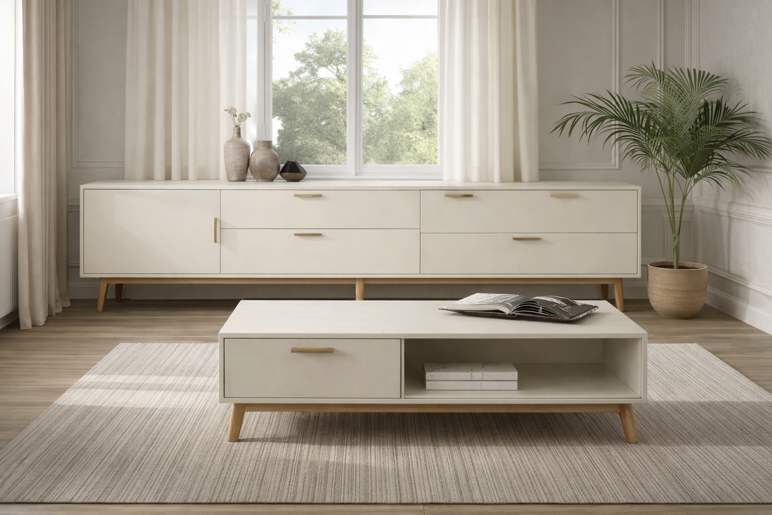 סט מזנון ושולחן בצבע לבן - מק"ט MZ017