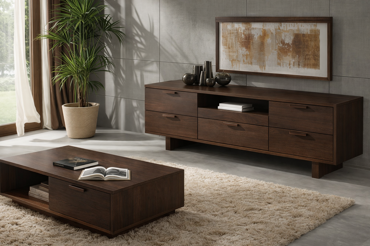 סט מזנון ושולחן בצבע חום - מק"ט MZ015