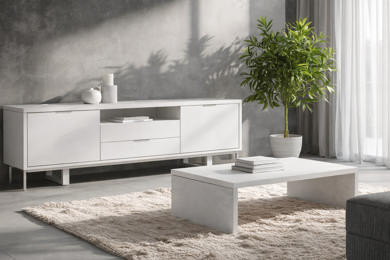 סט מזנון ושולחן בצבע לבן - מק"ט MZ012