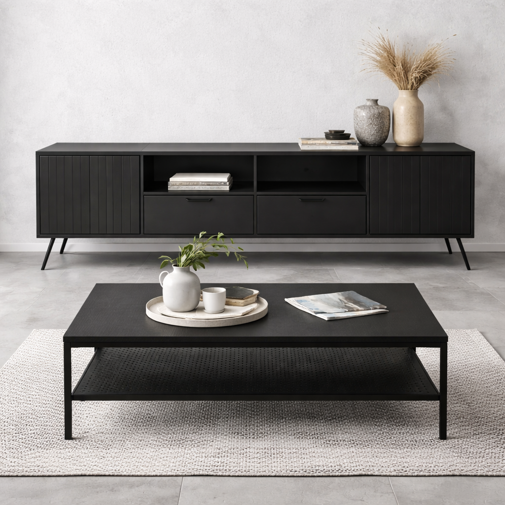 סט מזנון ושולחן בצבע שחור - מק"ט MZ008