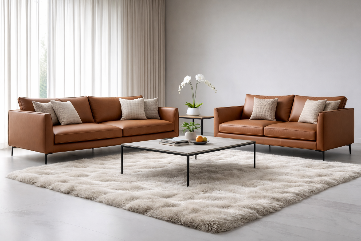 סלון שלוש ושתיים בצבע חום