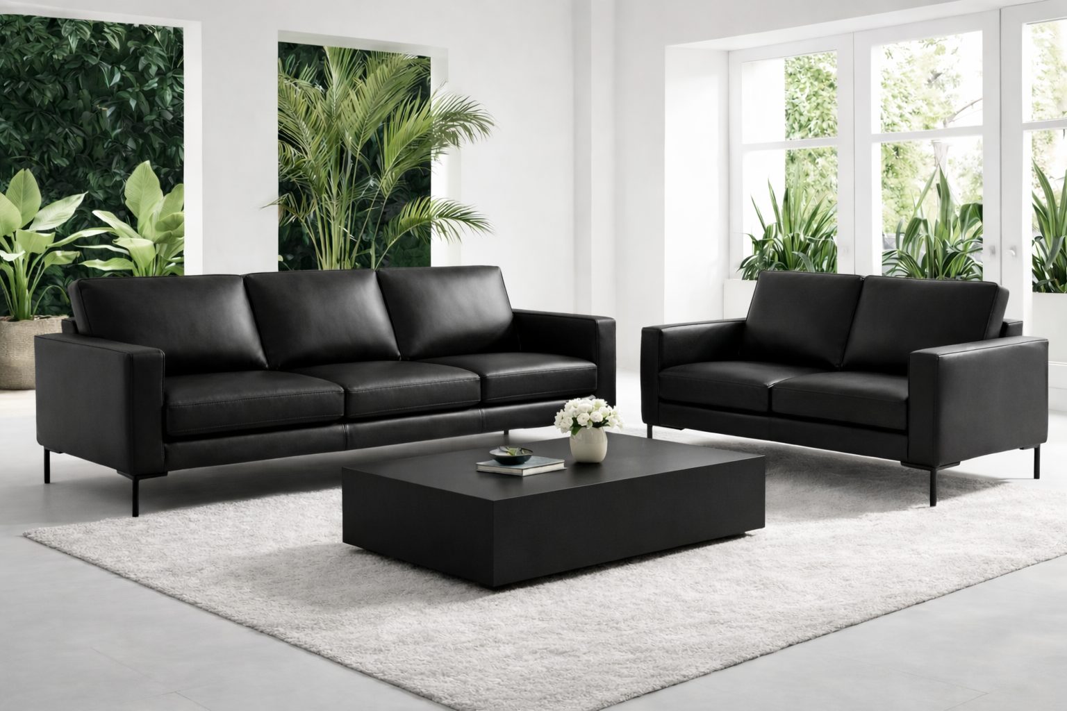 פינת ישיבה שלוש ושתיים בצבע שחור