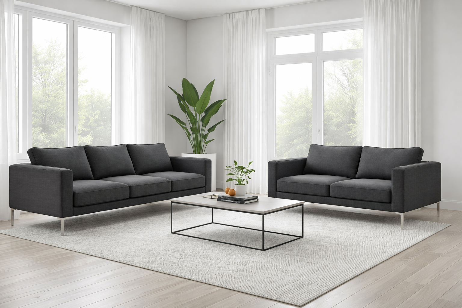 פינת ישיבה תלת ודו מושבי בצבע אפור - מק"ט 990006