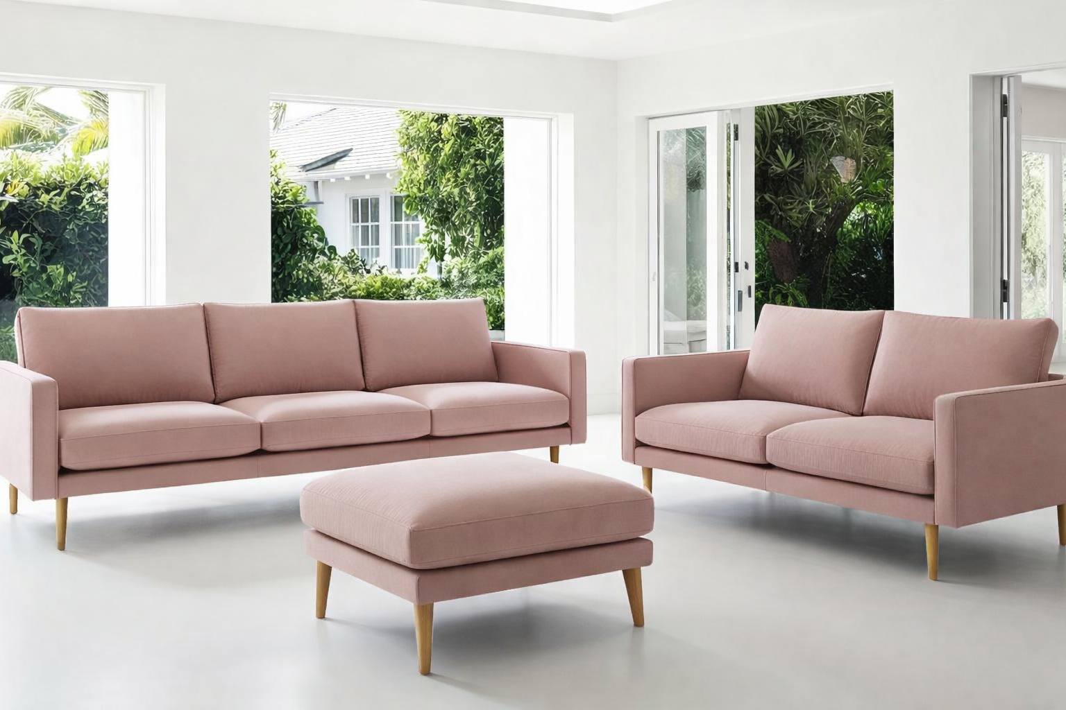 פינת ישיבה תלת ודו מושבי בצבע ורוד - מק"ט 990006